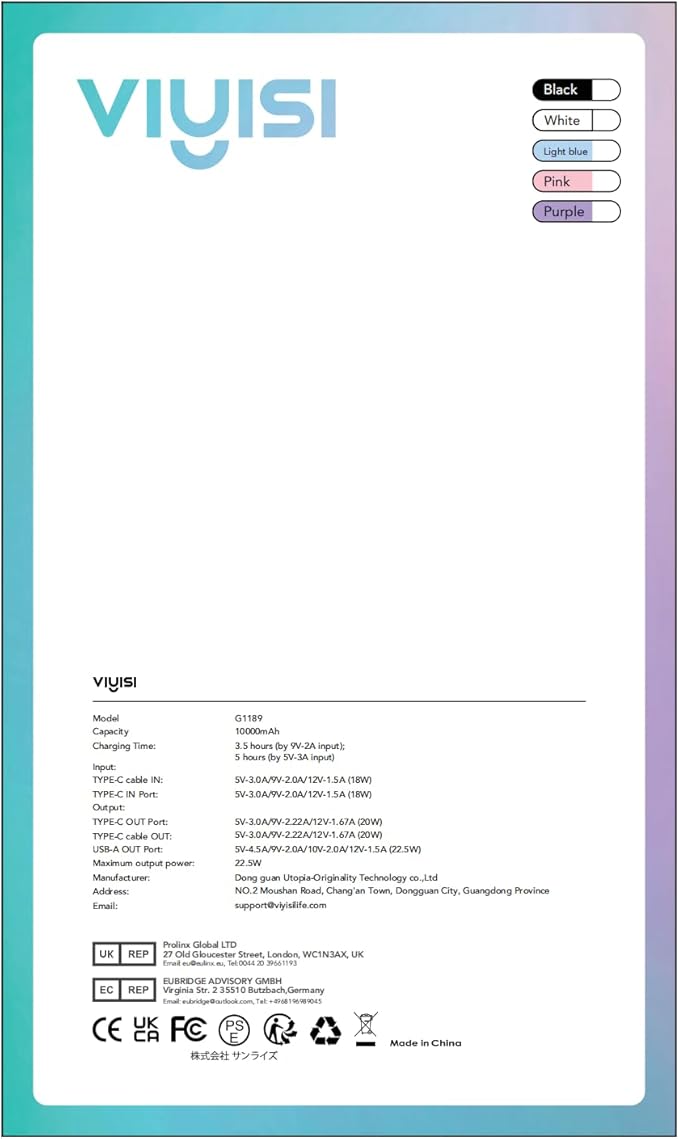 Slim Portable Charger 10000mAh, Travel Power Bank with Built-in USB-C Cable & LED Display, 22.5W Fast Charging Battery Pack Compatible with iPhone 16 15 Samsung S24 S23 -Pink