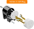 5PACK 90 Degree USA Canada Male Nema 5-15P 3-Prong Angle DIY Plug, 15A 125V USA 3Pin Right Angle AC Connector