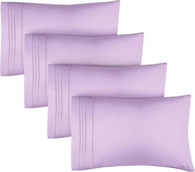 Pillowcases - Ultra Soft Hotel Quality Pillowcase Covers - Comfy, Cozy & Wrinkle Free - Shrinkage and Fade Resistant - Machine Washable Pillow Protectors - (King, Lavender, 4 Piece Set)