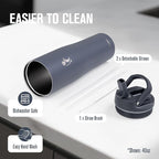 Coolflask Water Bottle 32 oz Fits Car Cup Holder, Slim Tumbler Stainless Steel with Straw & Handle, Vacuum Flask Leakproof Wide Mouth for Travel Sports Gym, Grey