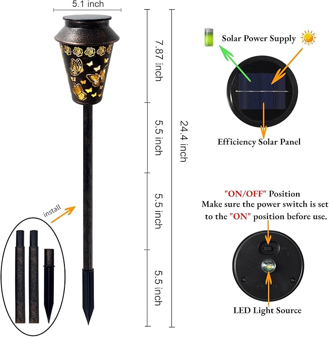 Solar Pathway Lights Outdoor Waterproof, Metal Copper Butterfly Solar Lantern for Yard, Garden, Walkway, Patio Decor and More, Ideal Landscape Lighting Gift for Women, Mom, Grandma