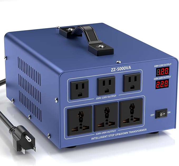 5000W Voltage Converter Transformer Step Up/Down 110V/120V to 220V/240V, Auto Voltage Recognition, Heavy Duty Power Converter with 6 Outlets, LCD Display & Circuit Breaker for Home, International Use