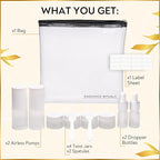 11 Piece Travel Skincare Containers Set - TSA Approved Toiletry Bag & Travel Size Toiletries Bottles - Airless Pump, Dropper Bottles & Travel Size Containers for Serums, Moisturizers, & Oils