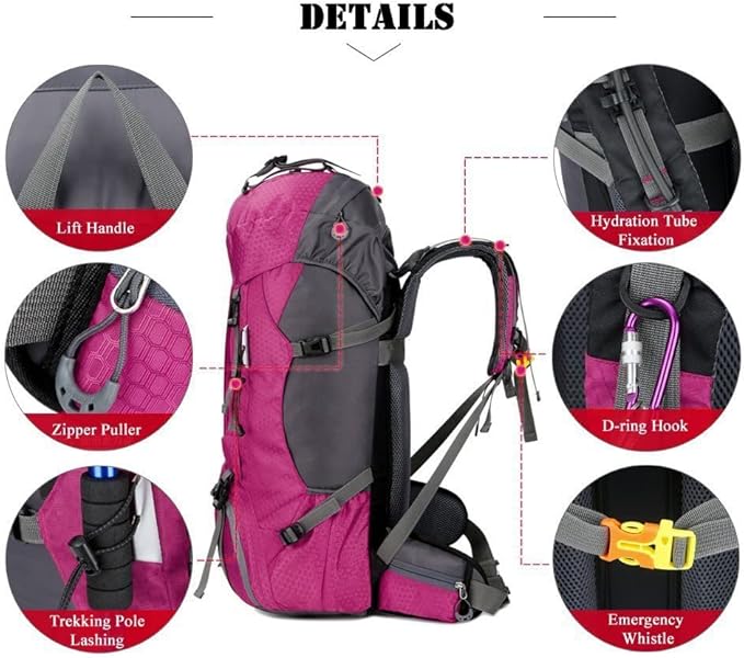 Bseash 60L Waterproof Hiking Camping Backpack with Rain Cover, Large Outdoor Sport Travel Daypack Rucksack for Climbing