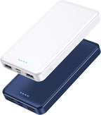 [2 Pack] Portable Charger Power Bank 10000mAh,Ultra Slim Compact External Battery Pack with USB C Input & Output Backup Charger Compatible with iPhone 16/15/14/13, Galaxy S24,Android etc-Blue+White