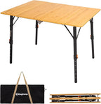 KingCamp Bamboo Folding Table, 4-Fold Camping Adjustable Height Portable Outdoor Lightweight & Compact Table with Aluminum Frame for RV Picnic BBQ Tailgating