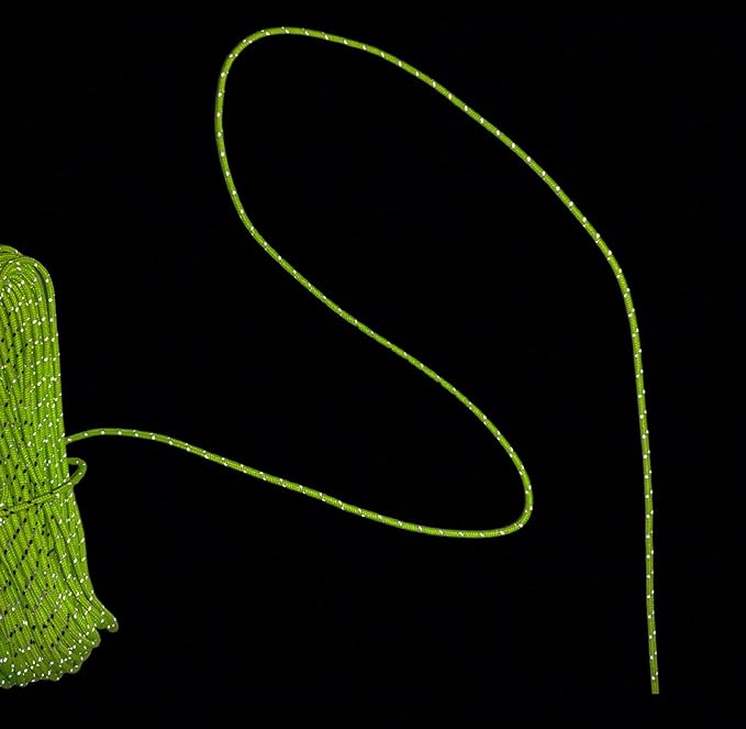 2mm Fluorescent Reflective Guyline Camping Paracord, Ultralight Thin Cord Rope for Tarp Rain Fly Tent Camping, 65 Feet (Green)