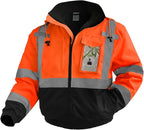 Reflective Jackets, Safety Jacket with Pockets for Men& Women, Construction Coats for Cold Weather, Waterproof High Vis Rain Gear, Class 3, Orange-Black, S