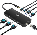 USB C Docking Station Dual Monitor, Selore Docking Station 3 Monitors Triple 4K Display with 2 HDMI, DisplayPort, 1 Gbps Ethernet, 100W PD Charging, USB 3.0 Ports Adapter for Dell, HP, etc(Black)