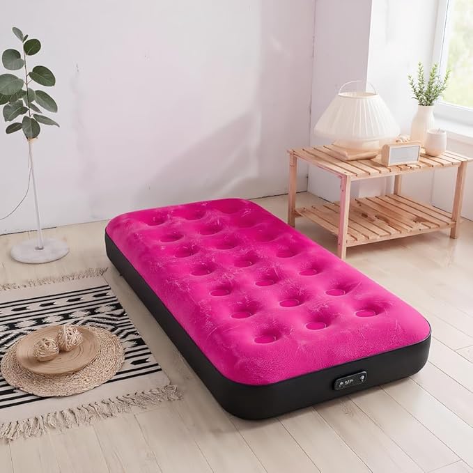 Foldable Inflatable air Mattress, Suitable for Indoor and Outdoor air Mattress, Thickened Waterproof, can be Used for Camping Tents (excluding Inflation Tools (Pink, Single)