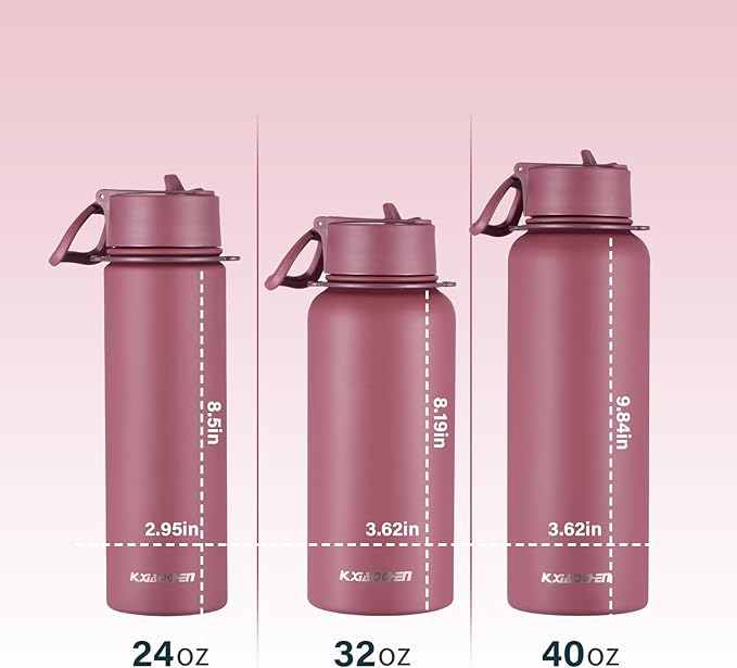 KXIAOCHEN Insulated Water Bottle, Stainless Steel Water Bottle, 2 Lids (Straw and Handle Lid),Wide Mouth Metal Water Bottles Keep Hot and Cold, Double Walled, Thermo Mug, Metal Canteen