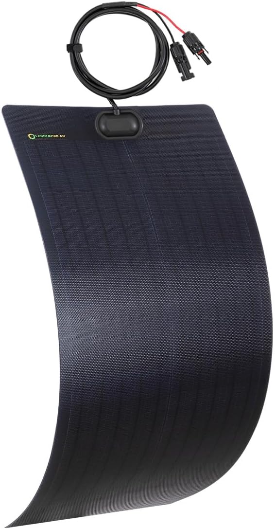 Lensunsolar 55W 12V ETFE Black Flexible Solar Panel, PERC Mono Solar Cells, Ultrathin Ultra Lightweight for Campers, RVs, Boats,Camping, Tent