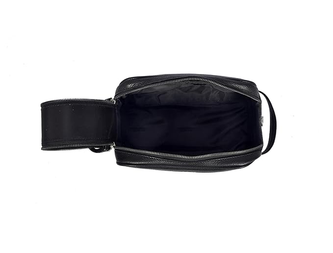 10" Premium Leather Toiletry Travel Pouch With Waterproof Lining | King-Size Handcrafted Vintage Dopp kit By Aaron Leather Goods (Jade Black)