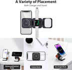 KU XIU Fast Wireless Charger, Magnetic Foldable 3 in 1 Charging Station for iPhone 17/16/15/14/13/12/Pro/Plus/Pro Max, 5W Portable Charger for Apple Watch10/9/8/7/6/5/4/3/SE, for Airpods3/2/Pro-Black