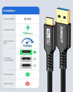 SUNGUY 10Gbps USB C 3.1 Gen 2 Cable, 4FT USB A to USB C 3A Fast Charging & Data Transfer Android Auto Cable Compatible with iPhone 17/16/15 Pro Max, Galaxy S23 S22 Ultra Note 20, SSD (Black)