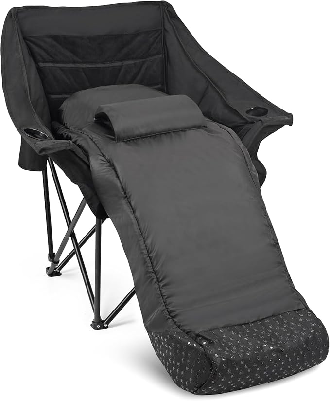 Oversized Fully Padded Camping Chair with Removable Foot Pocket, Heavy Duty Comfy Folding Camp Sports Chair for Adults, Summer, Winter, Outdoor, Ice Fishing, Hunting, RV, Cup Holder, XL, 400 LBS