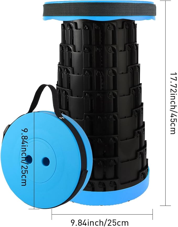 Collapsible Stool with Large Load Capacity,Portable Lightweight Folding Stool for Adults,Collapsible Chair Telescoping Design for Outdoor Fishing,Hiking,Travel,BBQ(Blue-Black)