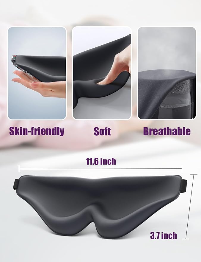 EVA BELLE Sleep Mask Women Men, Comfy Blackout Eye Mask for Deep Sleep, 3D Memory Foam Sleeping Mask, Silk Sleep Eye Cover, Cute Funny Eyeshade Covers, Adjustable Elastic Strap & Soft Breathable