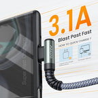 AINOPE 2-Pack USB to USB C Cable 3.1A Fast Charge, [3.3FT+10FT] Right Angle Type C Charging Cable, Durable Nylon Braided USB C Cable Fast Charge Compatible Galaxy S10 S9 S8 Plus S21, LG V30,V20,G6