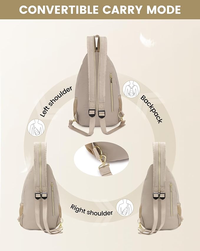 LOVEVOOK Sling Backpack for Women, Convertible Crossbody, Small Diaper Bag, Water-Resistant Hiking Daypack, Travel Shoulder Chest Bag