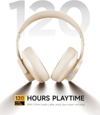 Picun B8 Bluetooth Headphones, 120H Playtime Headphone Wireless Bluetooth with 3 EQ Modes, Low Latency, Hands-Free Calls, Over Ear Headphones for Travel Home Office Cellphone PC Khaki White
