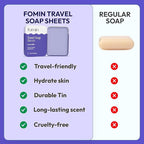 FOMIN - Antibacterial Paper Soap Sheets Tin for Traveling - (300 Sheets) Lavender - Portable Travel Hand Soap Sheets, Dissolvable Mini Camping Hand Soap for Hand Washing
