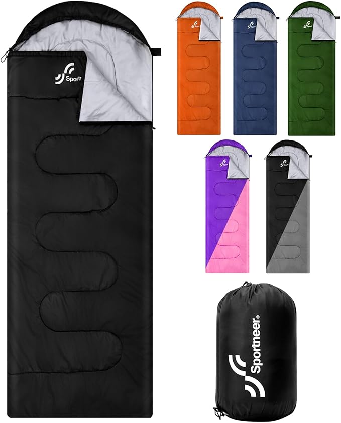 Sportneer Sleeping Bag, 3 Seasons Warm Cold Weather Sleeping Bags for Adults Kids Boys Girls with Compression Sack- Lightweight Camping Essentials Gear Accessories, Backpacking, Hiking