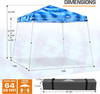 EAGLE PEAK 10x10 Slant Leg Pop-up Canopy Tent Easy One Person Setup Instant Outdoor Beach Canopy Folding Portable Sports Shelter 10x10 Base 8x8 Top (Tie Dye Blue)