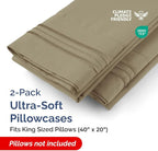 King Pillow Cases Set of 2 - Ultra Soft Hotel Quality Pillowcase Covers - Luxury Comfy Cozy Bedding for Women, Men, Kids & Teens - Machine Washable Pillow Protectors - 2 Pieces Set - King Size Khaki
