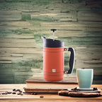 BaseCamp Coffee Press - Double Wall Insulated Stainless Steel - Bru-Stop Technology, No Grounds in Coffee, No Spill Lid (Red Rock, 32 fl.oz)