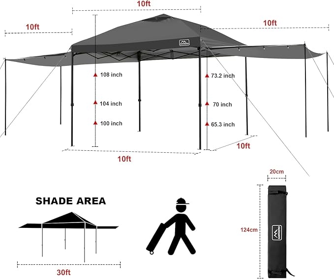 KAMPKEEPER 10x10 Easy Pop Up Canopy Tent with 2 Sidewalls, Instant Outdoor Shade Shelter with 2 PCS Removable 10FT Sun Walls, Quick Setup Waterproof and UV-Resistant for Patio, Camping, Backyard