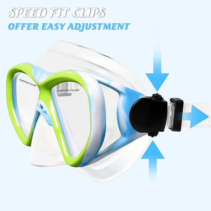 Kids Swim Goggles Snorkel Diving Mask for Boys Girls Ages 5-15, Two-Color Anti-Fog Swimming Goggles with Nose Cover