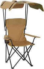 Folding Camping Chair with Canopy, Portable Outdoor Beach Chair for Fishing, BBQ, Picnic, Backyard, Lightweight Sun Shade Chair with Cup Holder, Khaki