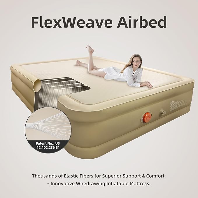 Twin XL Air Mattress with USB Rechargeable Built-in Pump, Wireless Inflatable Airbed, FlexWeave Tech for 1100 lbs Enhanced Support, Portable for Home & Camping, Leak Proof Design, Carry Bag