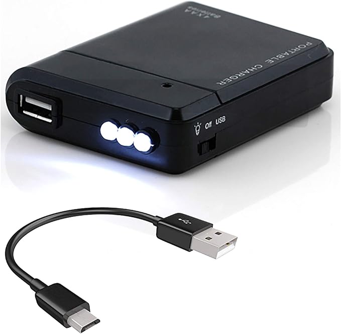 Portable AA Battery Travel Charger for Samsung Galaxy Sÿ5 (TracFone) and Emergency Re-Charger with LED Light! (Takes 4 AA Batteries) [Black]