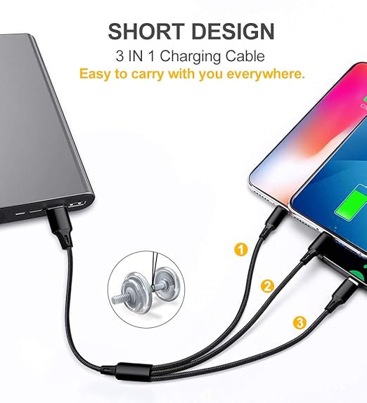 Puxnoin Multi Charging Cable, 4Pack Multi Charger Cable Short 1FT Braided Universal 3 in 1 Multiple USB Cable Charging Cord with Type-C, Micro USB Port Connectors for Cell Phone, Tablets