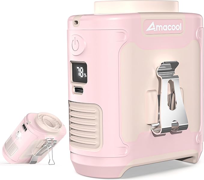 AMACOOL Portable Waist Fan Clip On, MAX 40H Work Time, 10000mAh Rechargeable Wearable Shirt Fan with Light, 16000RPM Powerful 5 Speed Belt Fans Personal Cooling Fans for Outdoor Jobsite Camping Travel