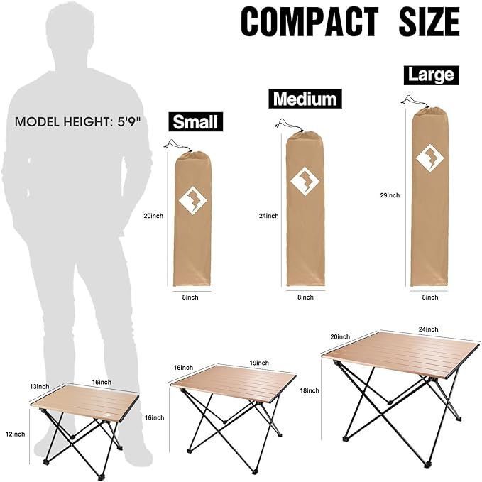 VILLEY Portable Camping Side Table, Ultralight Aluminum Folding Beach Table with Carry Bag for Outdoor Cooking, Picnic, Camp, Boat, Travel