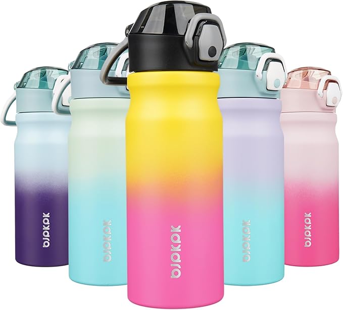 BJPKPK Stainless Steel Insulated Water Bottle With Straw Lid 18oz Reusable Metal Thermo Bottles Keep Cold And Hot,Rainbow