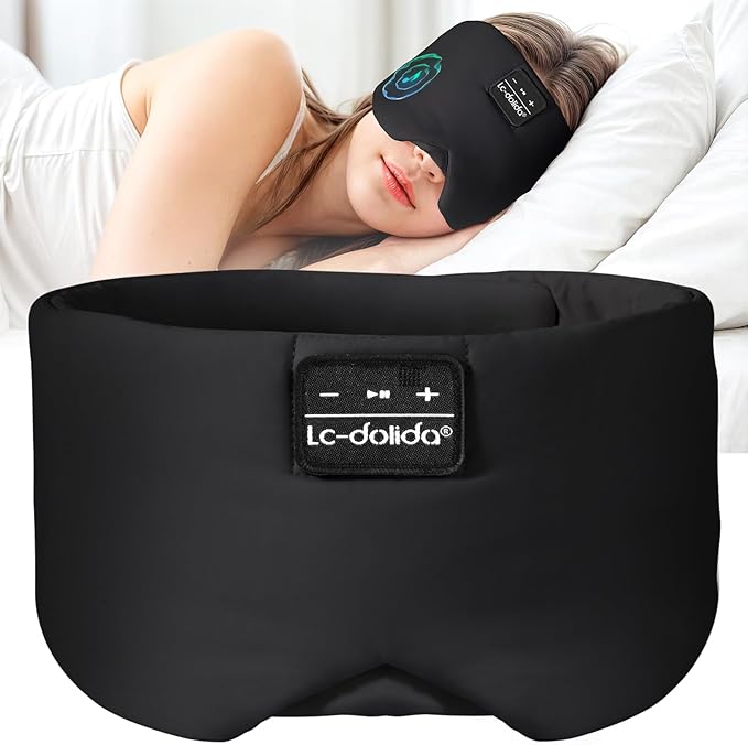 LC-dolida Sleep Mask with Bluetooth Headphones, Ice Silk Sleep Headphones with Bluetooth 5.4, Total Blackout Eye Mask for Sleeping, Soft Sleep Mask for Women Men, All Night Sleep, Travel(Black)