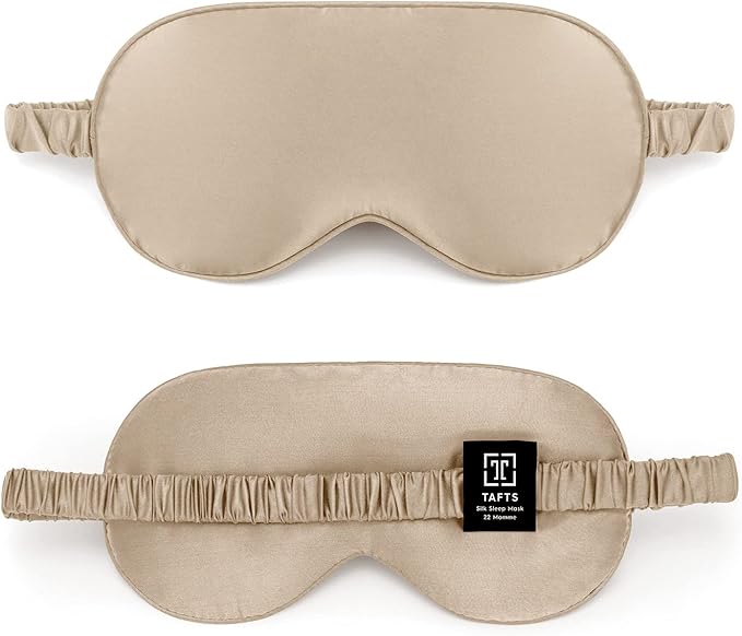 TAFTS Silk Sleep Mask - 22mm 100% Pure Mulberry 6A Silk & Blindfold, Soft Eye Masks, Lightweight, for Travel, Napping, Camping (Nude)