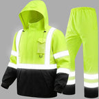 Hi Vis Class 3 Safety Rain Jacket for Men Waterproof, Reflective High Visibility Rain Gear Construction Rain Suit (Yellow-Black 4XL/5XL)