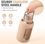 BLUEGO 84oz Water Bottle Glass with Stainless Steel Handle Large 2.5l Water Bottle with Time Markers and Silicone Sleeve Half Gallon Water Jug BPA Free for Gym Daily Use, Amber