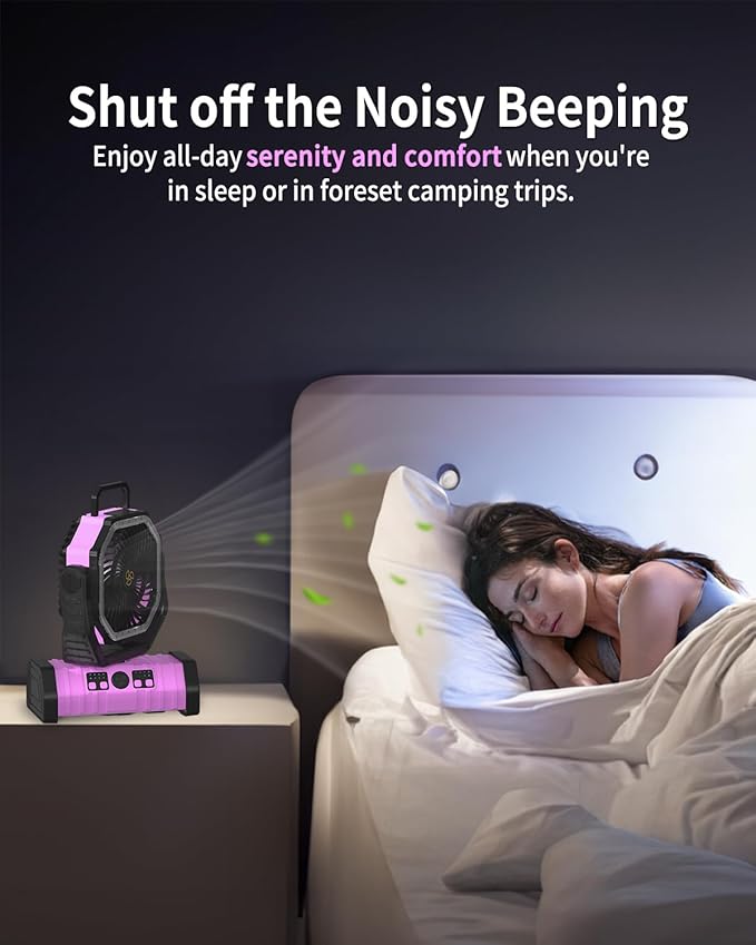 ADUST Camping Battery Operated Powered Fan with LED Lantern Light Portable 20000mAh Rechargeable Oscillating Fan with 360° Rotation Hanging Hook for Tents, Cordless USB Desk Fan(Pink)