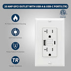 20 Amp GFCI Outlet with USB-A & USB-C Ports, Tamper-Resistant Receptacle, Automatic Self-Test & LED Indicator, in-Wall Installation, Wall Plate Included, ETL Listed, White, 10 Pack