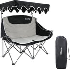 Double Camping Chair with Adjustable Shade Canopy Oversized Portable Folding Loveseat Couch, 2 Person Soft Padded Couch Back Storage Bag Cup Holder for Outdoor Lawn Backyard