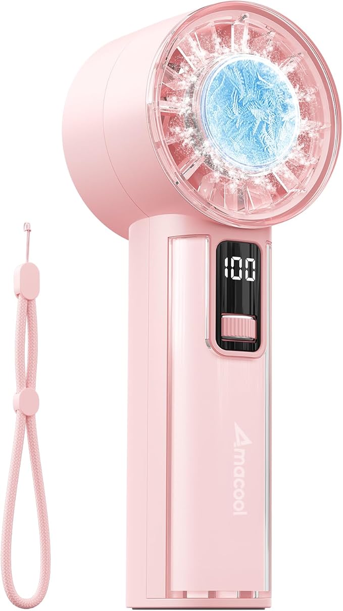 AMACOOL Handheld Fan with Ice Cooler, Mini Portable Fan Rechargeable, 18Hrs Cooling, 0-100 Adjustable Speed, Small Yet Powerful, Personal Hand Fans for Travel, Beach, Outdoor, Makeup, Gifts for Women