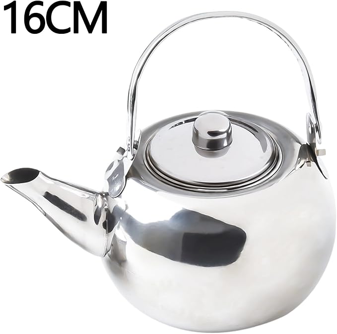 Stainless Steel Tea Kettle, Heat Resistant Handle Stovetop Camping Coffee Pot Water Bottle with Built in Filter for Tea and Beverage Brewing(16cm)