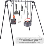 REDCAMP Swing Campfire Grill Stand - Collapsible Campfire Cooking Rack with 6 Hooks & Stainless Steel Grill Grate, Portable Dutch Oven Hanger for Outdoor Camping, Cookware, Bonfire, Rectangle ﻿