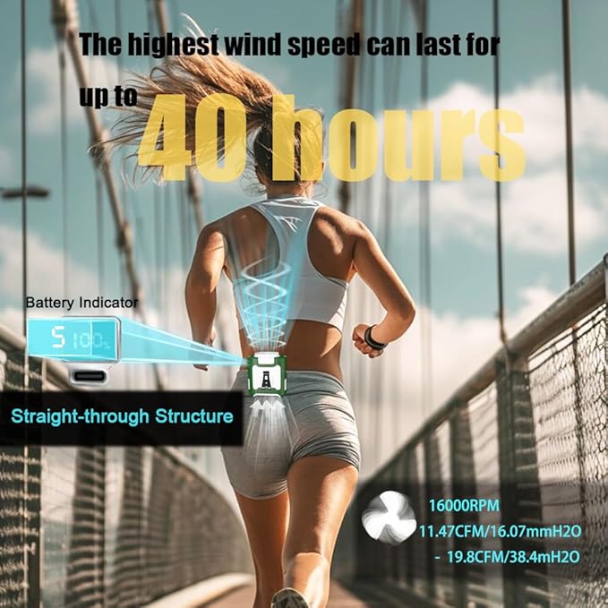 16000mAh Personal Waist Fan Portable Rechargeable Wearable Hand Free, 6-40hours Wearable Cooler for Traveling Working Outdoor Office (Green and White)